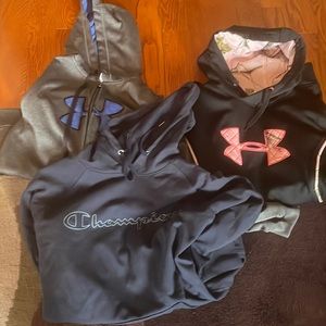 3 women hoodies Under Armour and Champions barely worn one price!